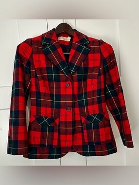 Vintage Pendleton Red and Green Tartan 100% Virgin Wool Blazer 10